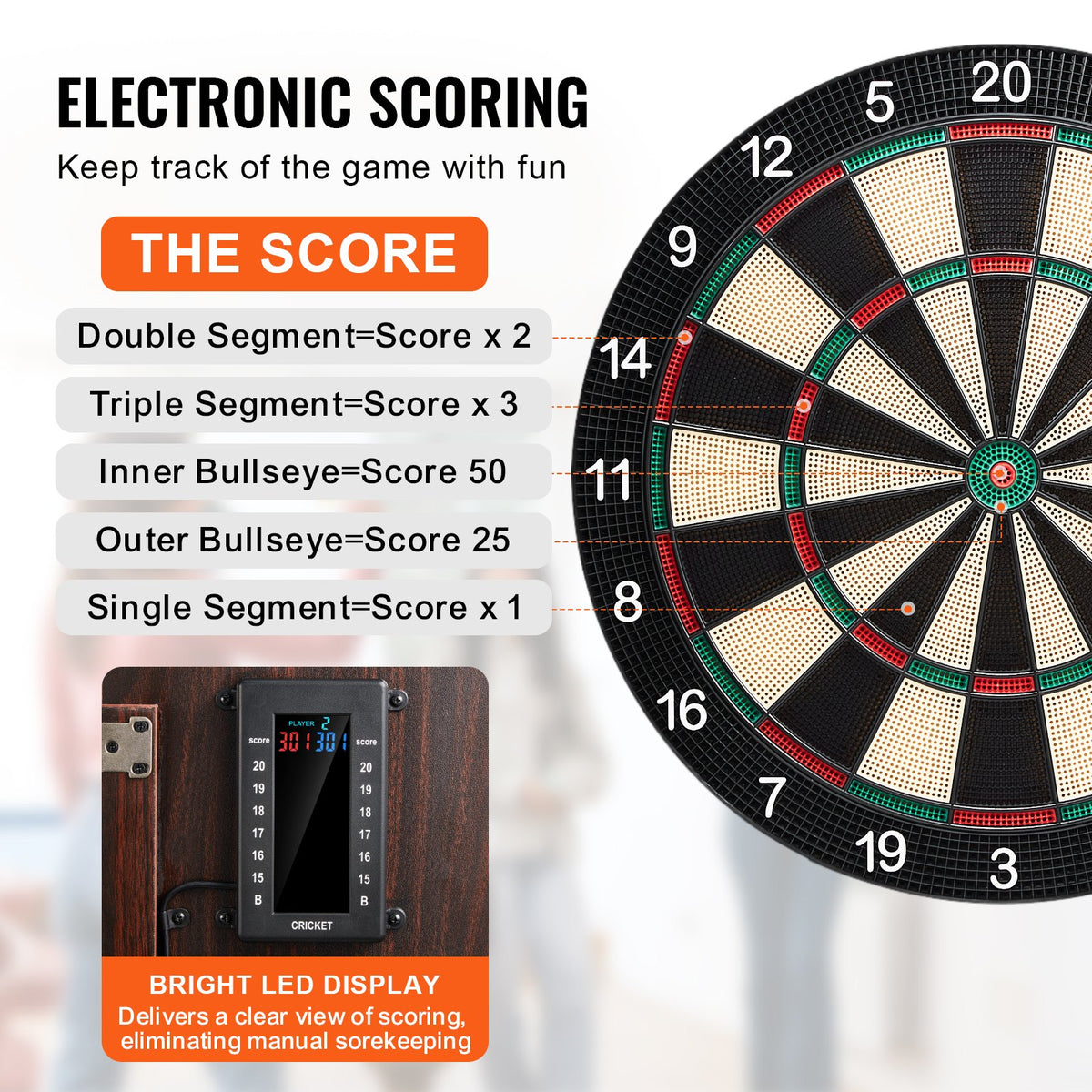 Darttavla och skåpset, spelklart paket Darttavlaskåpset, dolt skåp med elektronisk poängsättning, enkel montering, komplett med alla tillbehör, perfekt för cricketmatcher