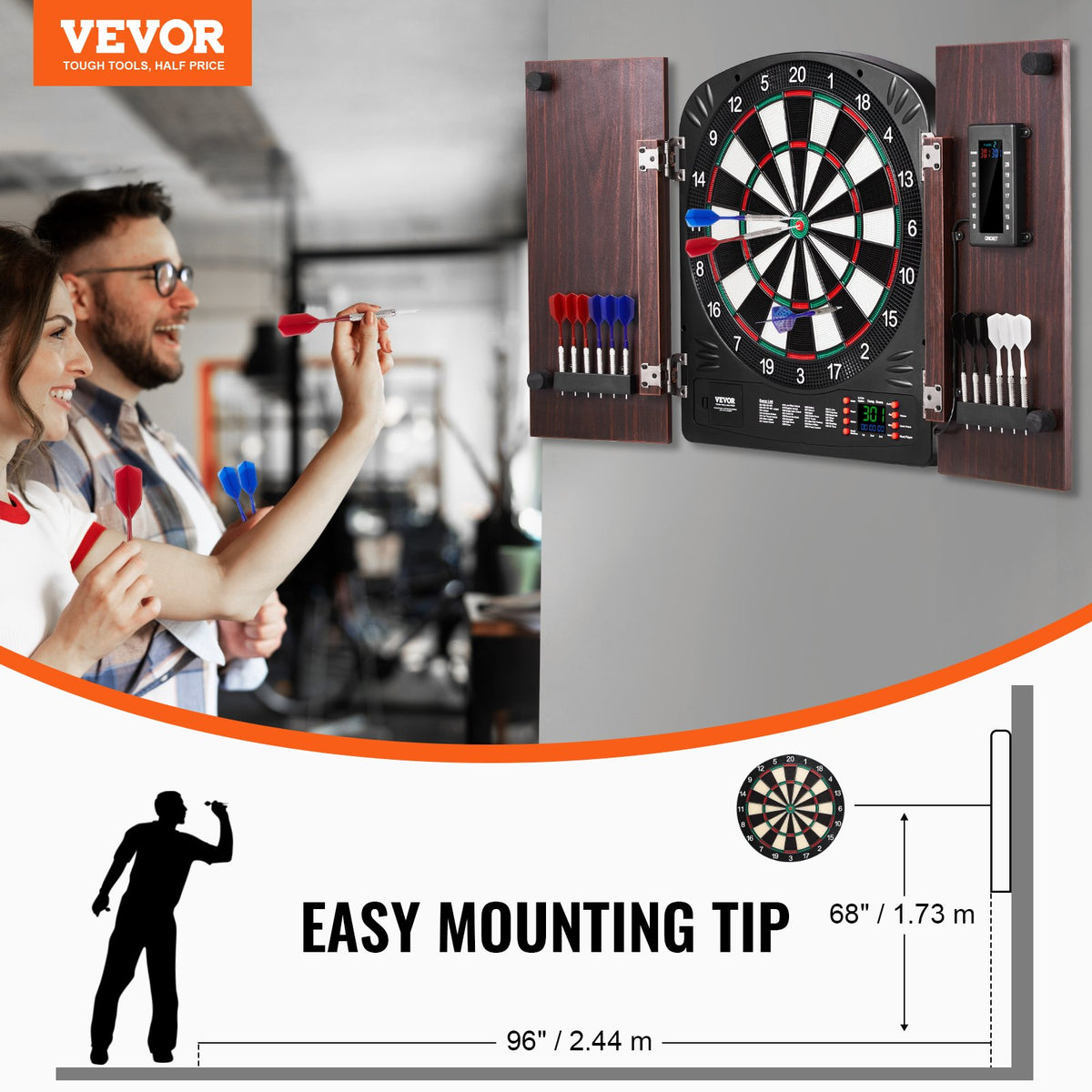 Darttavla och skåpset, spelklart paket Darttavlaskåpset, dolt skåp med elektronisk poängsättning, enkel montering, komplett med alla tillbehör, perfekt för cricketmatcher