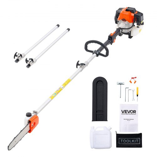 Bensindriven stångsåg, 33CC 2-takts bensindriven stångsåg med 20,3 cm skärsvärd, sladdlös trädtrimmer med 850 ml bränsletank, 2,08 till 3,58 m utdragbar, kraftfull motorsåg för trädbeskärning