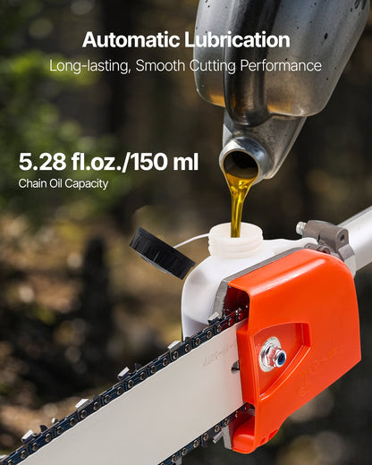 Bensindriven stångsåg, 33CC 2-takts bensindriven stångsåg med 20,3 cm skärsvärd, sladdlös trädtrimmer med 850 ml bränsletank, 2,08 till 3,58 m utdragbar, kraftfull motorsåg för trädbeskärning