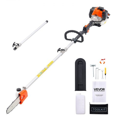Bensindriven stångsåg, 25CC 2-takts bensindriven stångsåg med 20,3 cm skärsvärd, sladdlös trädtrimmer med 650 ml bränsletank, 2 till 2,74 m utdragbar, kraftfull motorsåg för trädbeskärning