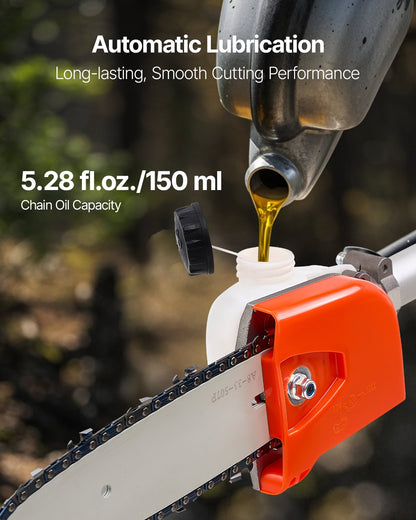 Bensindriven stångsåg, 25CC 2-takts bensindriven stångsåg med 20,3 cm skärsvärd, sladdlös trädtrimmer med 650 ml bränsletank, 2 till 2,74 m utdragbar, kraftfull motorsåg för trädbeskärning