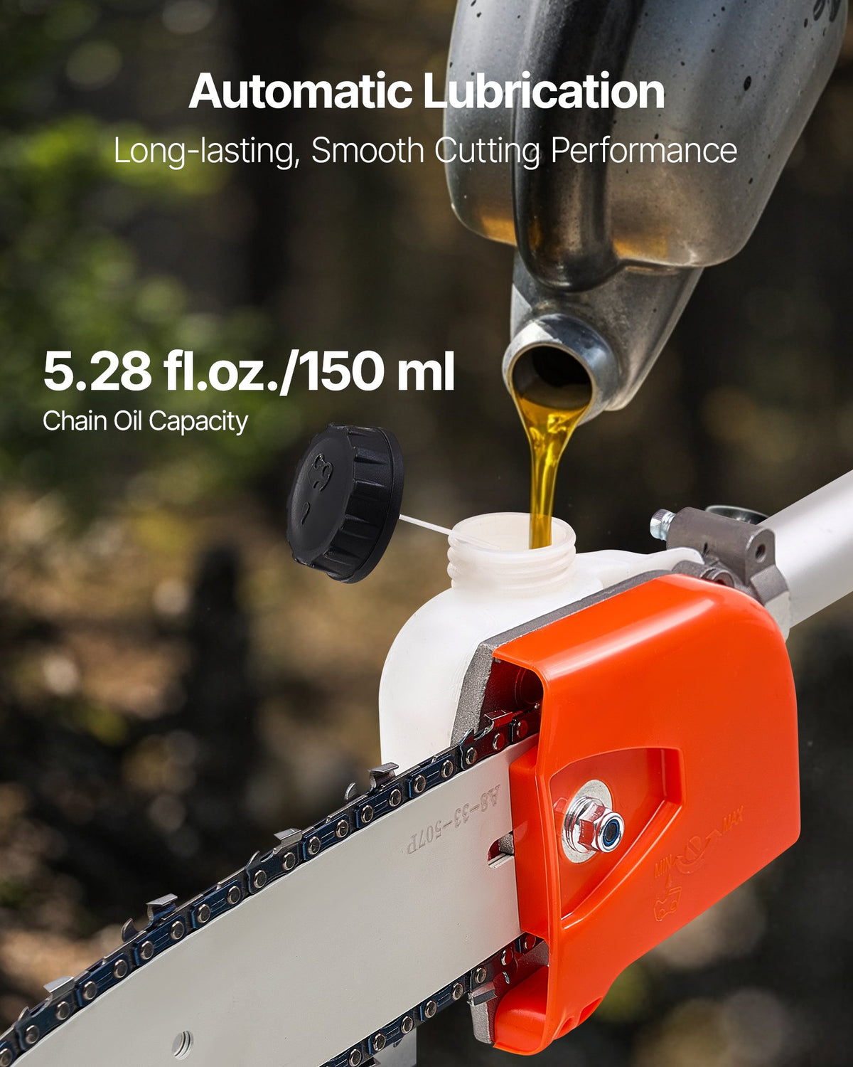 Bensindriven stångsåg, 33CC 2-takts bensindriven stångsåg med 20,3 cm skärsvärd, sladdlös trädtrimmer med 850 ml bränsletank, 2 till 3,5 m utdragbar, kraftfull motorsåg för trädbeskärning
