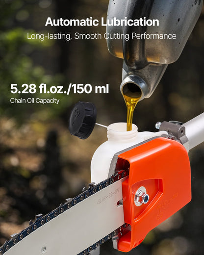 Bensindriven stångsåg, 33CC 2-takts bensindriven stångsåg med 20,3 cm skärsvärd, sladdlös trädtrimmer med 850 ml bränsletank, 2 till 3,5 m utdragbar, kraftfull motorsåg för trädbeskärning