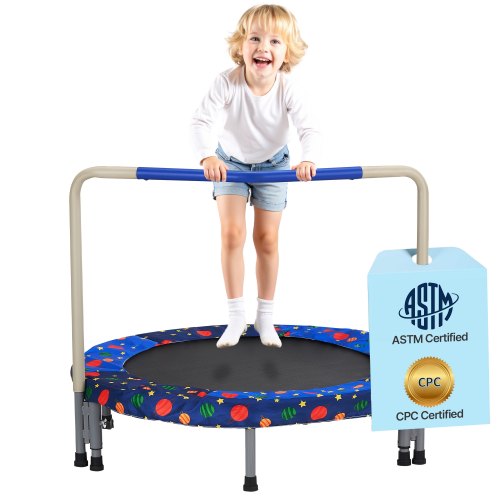 36" Kids Trampoline, 3FT Indoor Outdoor Trampoline, Foldable Mini Trampoline with Handle, Rebounder Trampoline for Toddlers, Birthday Gift for 3+ Years Children, Boys Girls for Fun, Bule