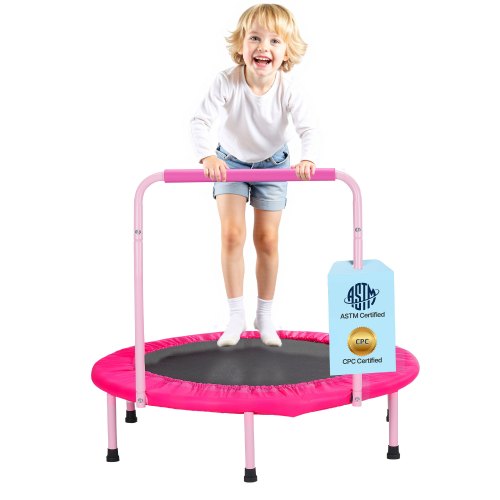 91 cm barnstudsmatta, 1 meter inomhus- och utomhusstudsmatta, hopfällbar ministudsmatta med handtag, rebounderstudsmatta för småbarn, födelsedagspresent till barn från 3 år, pojkar och flickor för skojs skull, rosa