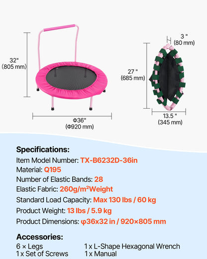 91 cm barnstudsmatta, 1 meter inomhus- och utomhusstudsmatta, hopfällbar ministudsmatta med handtag, rebounderstudsmatta för småbarn, födelsedagspresent till barn från 3 år, pojkar och flickor för skojs skull, rosa