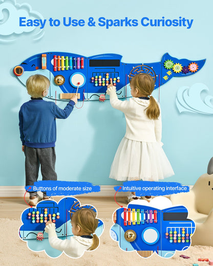 Aktivitetsvägg med aktivitetstavlor för späckhuggare, 12 aktiviteter, Montessori sensorisk väggleksak för barn 3-12 år, Montessori aktivitetscenter, perfekt för småbarnslekrum, barnrum och klassrum