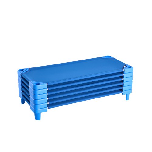 Stackable Kiddie Cot, Pack of 6, Portable Toddler Nap Cots, Standard Size 52" L x 23" W Daycare Cots for Kids, Preschool Classroom Daycare Beds for Sleeping, Resting, Naptime, Blue