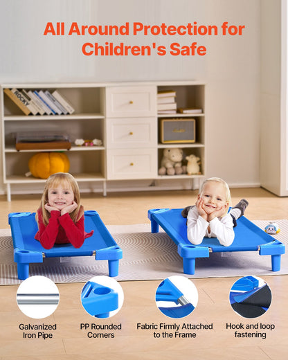 Stackable Kiddie Cot, Pack of 6, Portable Toddler Nap Cots, Standard Size 52" L x 23" W Daycare Cots for Kids, Preschool Classroom Daycare Beds for Sleeping, Resting, Naptime, Blue