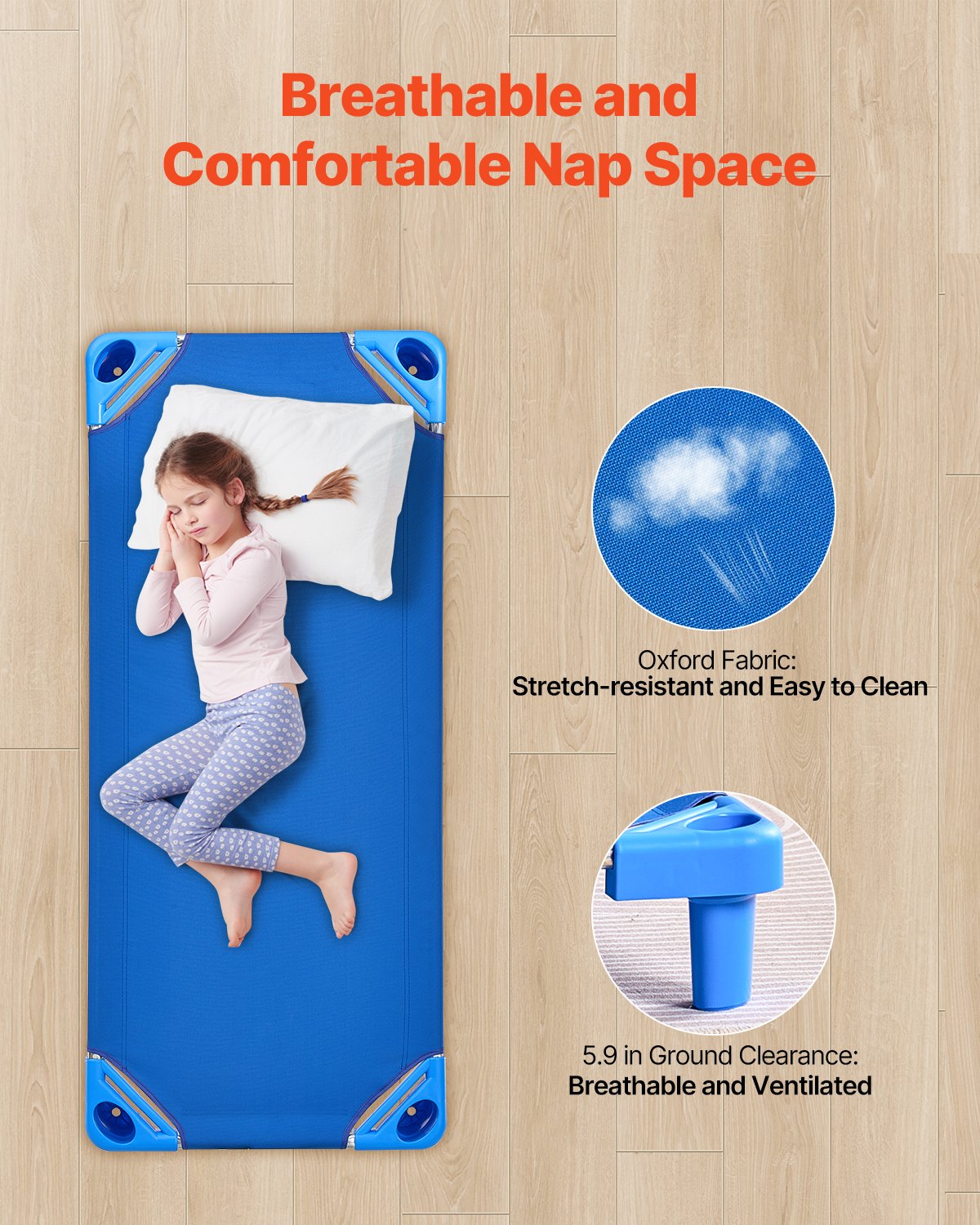 Stackable Kiddie Cot, Pack of 6, Portable Toddler Nap Cots, Standard Size 52" L x 23" W Daycare Cots for Kids, Preschool Classroom Daycare Beds for Sleeping, Resting, Naptime, Blue