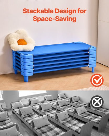 Stackable Kiddie Cot, Pack of 6, Portable Toddler Nap Cots, Standard Size 52" L x 23" W Daycare Cots for Kids, Preschool Classroom Daycare Beds for Sleeping, Resting, Naptime, Blue