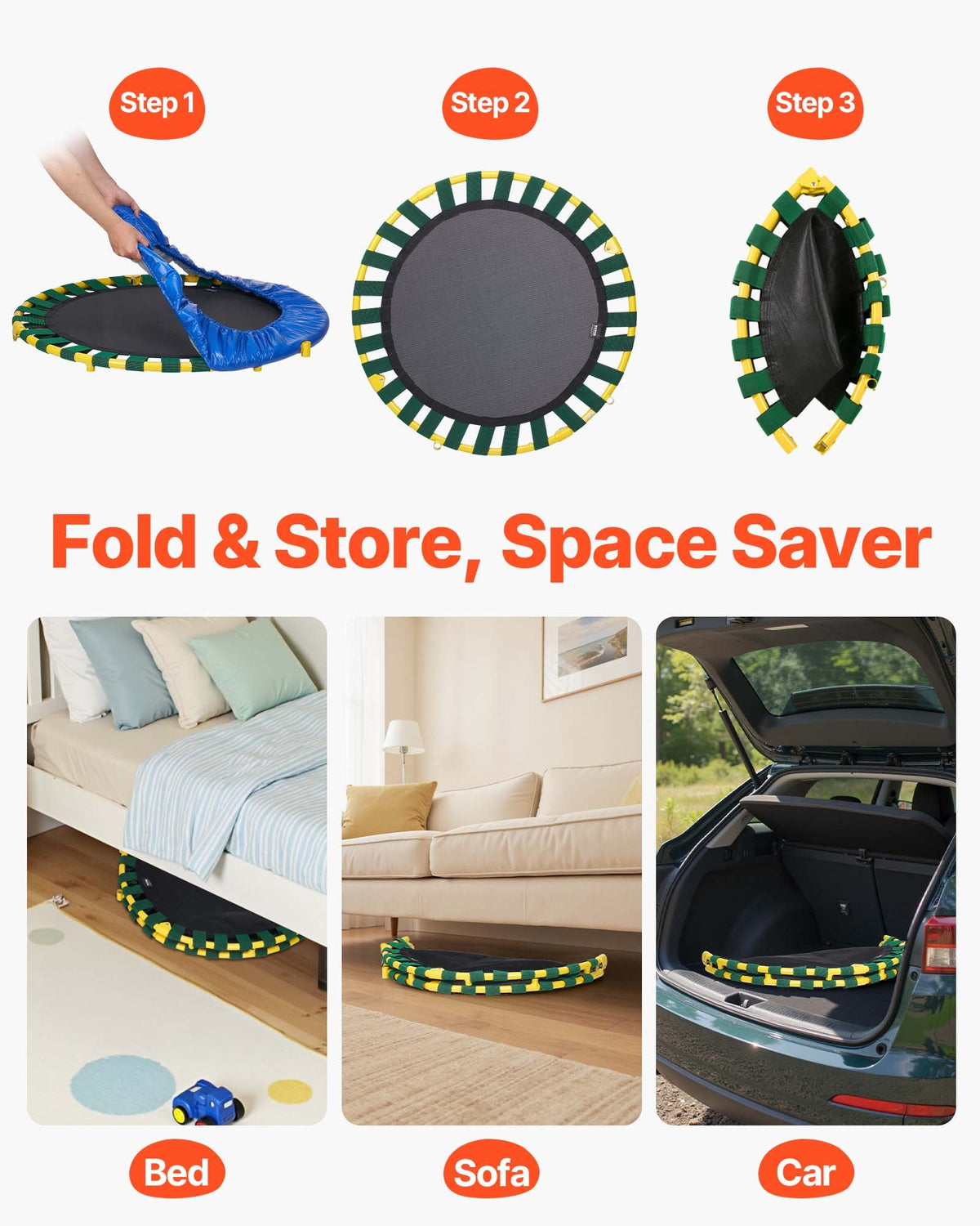 91,4 cm studsmatta för barn, 91,4 cm studsmatta för inomhus-/utomhusbruk för småbarn, hopfällbar mini-babystudsmatta med skumhandtag, rekreationsstudsmatta som födelsedagspresent för barn från 3 år