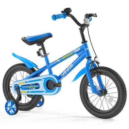 Barncykel, 35,56 cm BMX-modell, Cykelhöjd 90 cm - 115 cm, Stödhjul ingår, Robust och enkel att montera, Småbarnscykel för pojkar och flickor som lär sig cykla, Blå