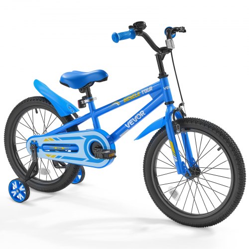 Barncykel, 45,72 cm BMX-modell, Cykelhöjd 110 cm - 140 cm, Stödhjul ingår, Robust och enkel att montera, Småbarnscykel för pojkar och flickor som lär sig cykla, Blå