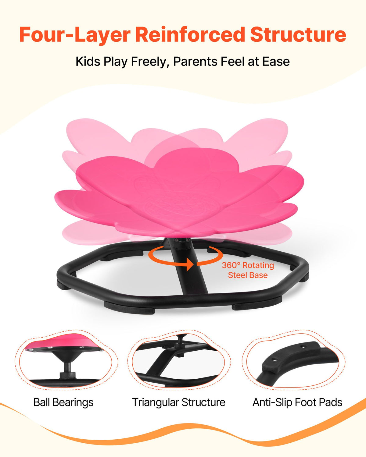 Kids Swivel Chair, 220 lbs Capacity, Flower Shape Sensory Spinning Chair, Autistic Kids Sensory Toy Seat with Non-Slip Metal Base, Toddler Sit & Spin Seat for Coordination Balance Focus, Rose