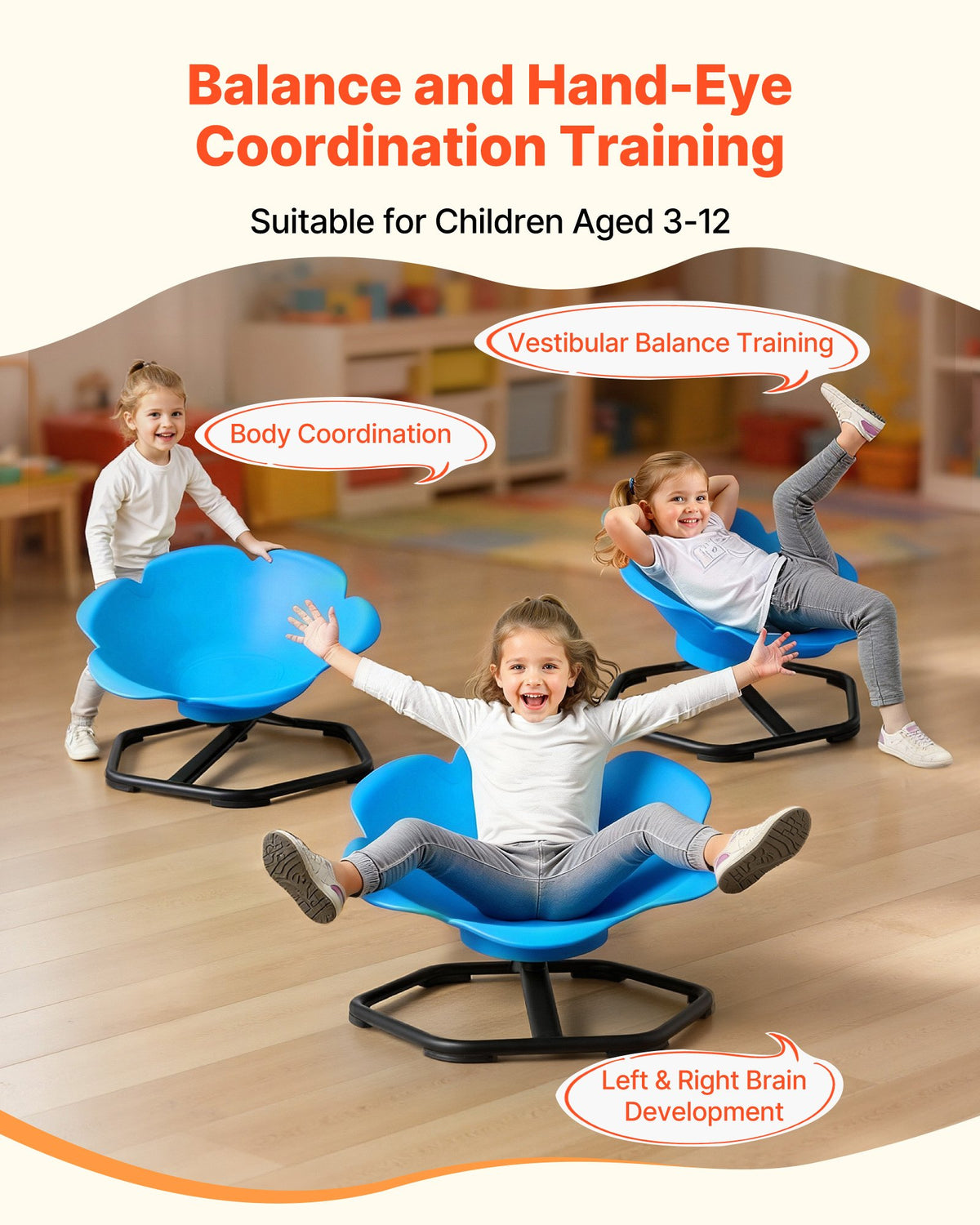 Kids Swivel Chair, 220 lbs Capacity, Cylinder Shape Sensory Spinning Chair, Autistic Kids Sensory Toy Seat with Non-Slip Metal Base, Toddler Sit & Spin Seat for Coordination Balance Focus, Blue