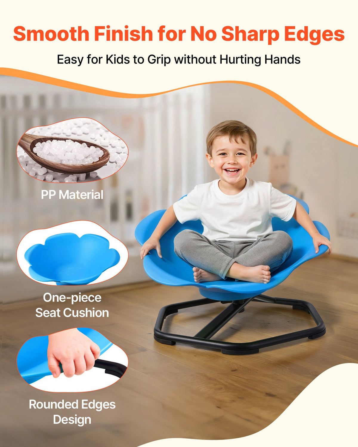 Kids Swivel Chair, 220 lbs Capacity, Cylinder Shape Sensory Spinning Chair, Autistic Kids Sensory Toy Seat with Non-Slip Metal Base, Toddler Sit & Spin Seat for Coordination Balance Focus, Blue