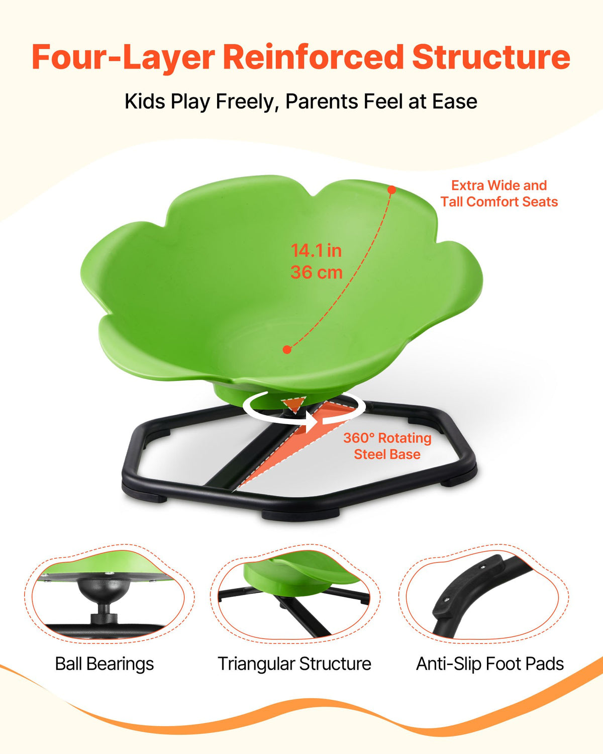 Kids Swivel Chair, 220 lbs Capacity, Cylinder Shape Sensory Spinning Chair, Autistic Kids Sensory Toy Seat with Non-Slip Metal Base, Toddler Sit & Spin Seat for Coordination Balance Focus, Green