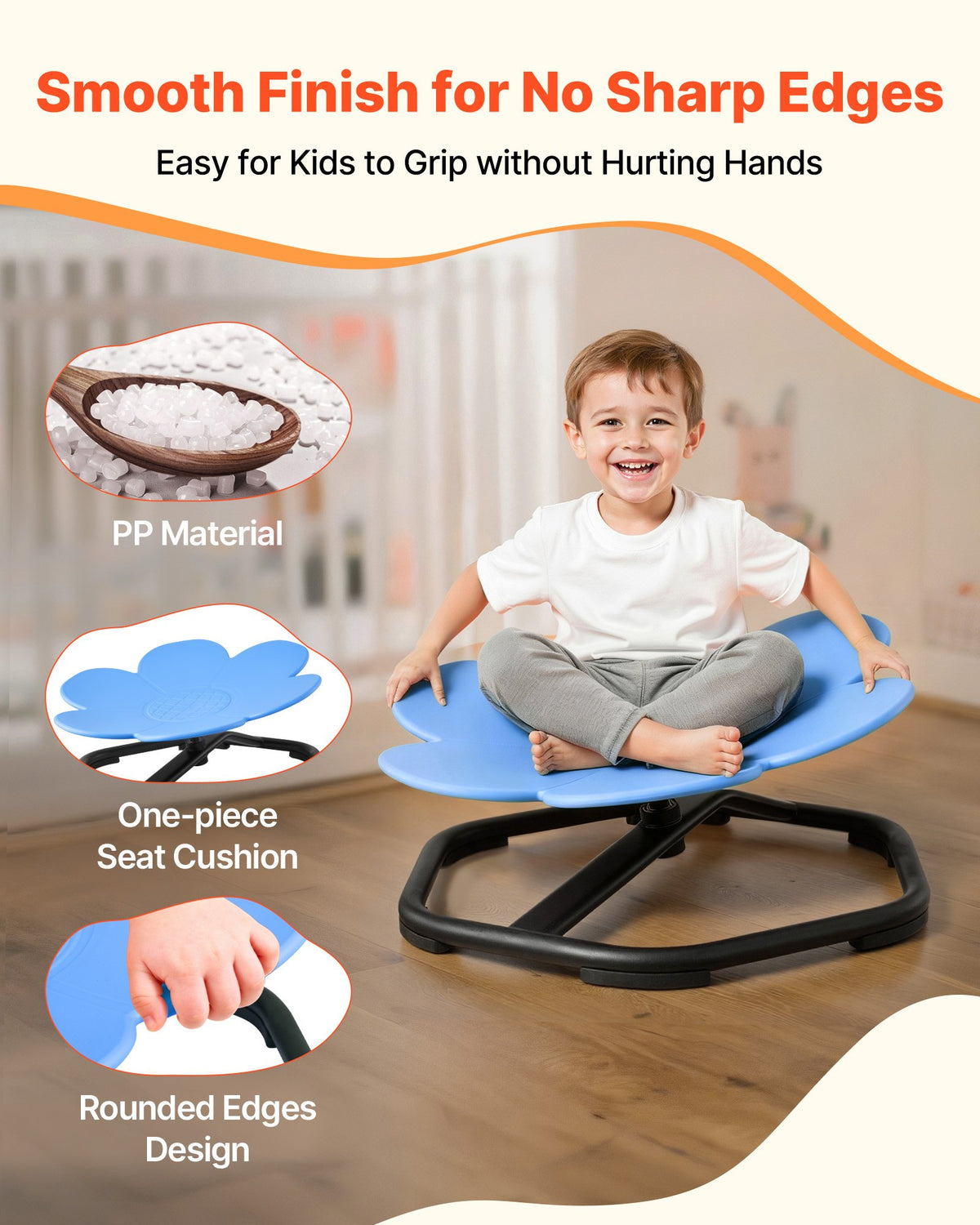 Kids Swivel Chair, 220 lbs Capacity, Flower Shape Sensory Spinning Chair, Autistic Kids Sensory Toy Seat with Non-Slip Metal Base, Toddler Sit & Spin Seat for Coordination Balance Focus, Blue