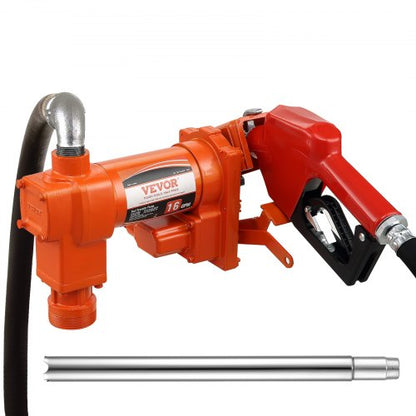 Bränsleöverföringspump, 12V DC 16 GPM 1/4 hk, bensinutsugspump med automatiskt munstycke, utloppsslang och sugrör för bensin, diesel, fotogen, etanol- och metanolblandningar samt biodiesel