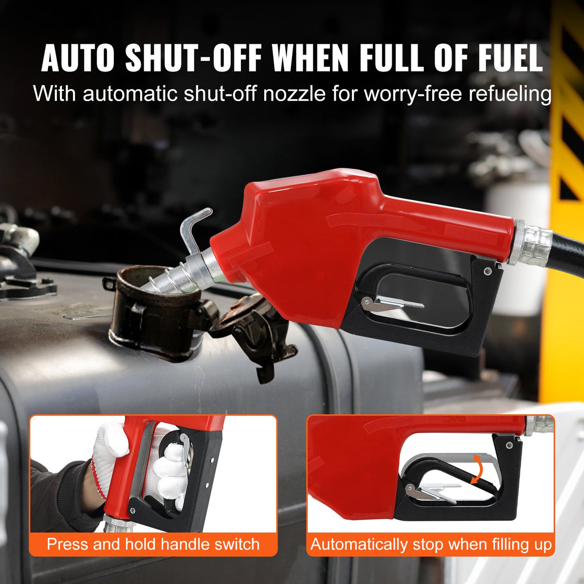 Bränsleöverföringspump, 12V DC 16 GPM 1/4 hk, bensinutsugspump med automatiskt munstycke, utloppsslang och sugrör för bensin, diesel, fotogen, etanol- och metanolblandningar samt biodiesel