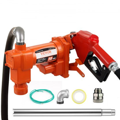 Bränsleöverföringspump, 12V DC 20 GPM 1/4 hk, bensinutsugspump med automatiskt munstycke, utloppsslang och sugrör för bensin, diesel, fotogen, etanol- och metanolblandningar samt biodiesel