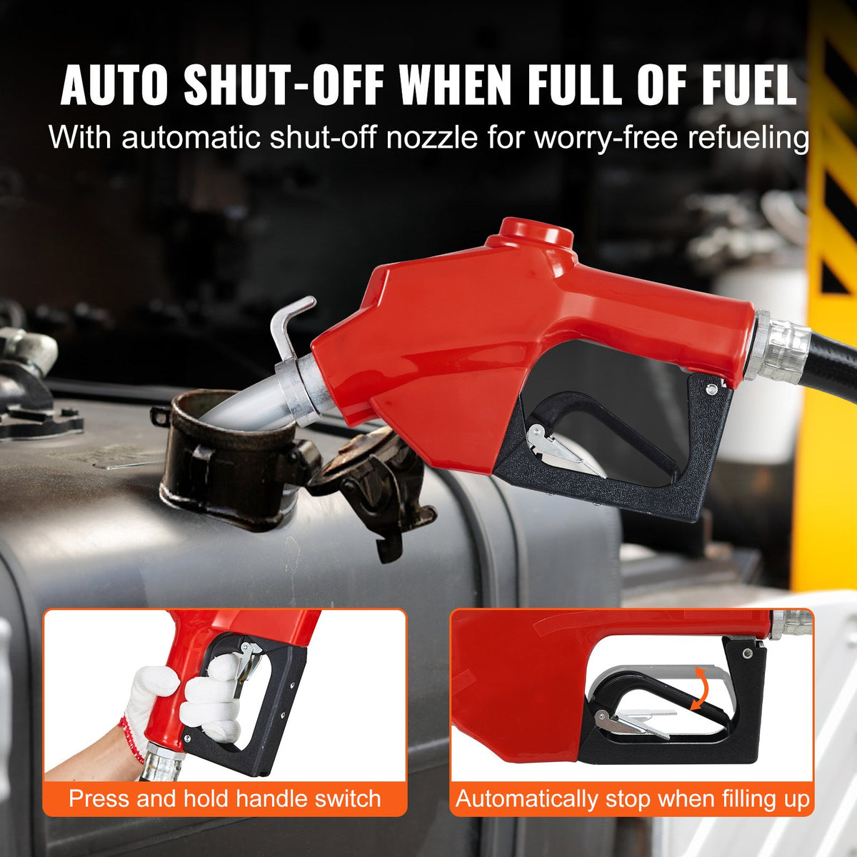 Bränsleöverföringspump, 12V DC 20 GPM 1/4 hk, bensinutsugspump med automatiskt munstycke, utloppsslang och sugrör för bensin, diesel, fotogen, etanol- och metanolblandningar samt biodiesel
