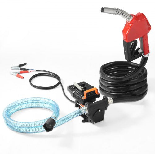 Bränsleöverföringspump, 12V DC 57L/min (15 GPM) 186W (1/4 hk), bärbar elektrisk dieselöverföringspump med automatisk avstängning av bränslemunstycke, lång inlopps- och utloppsslang för bensin, diesel, fotogen, metanolblandningar