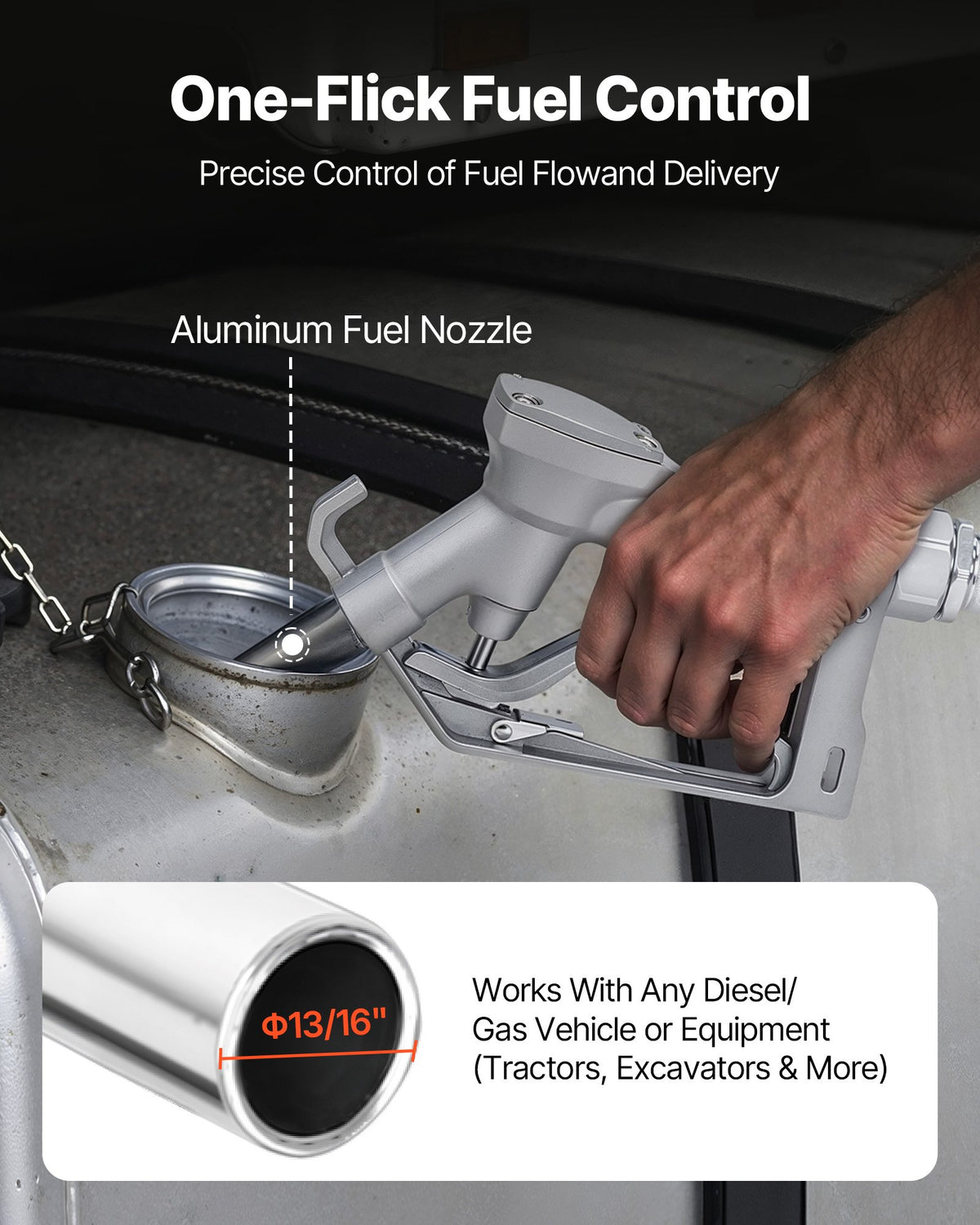 Bränsleöverföringspump, 12V DC 61 L/min (16 GPM) 186W (1/4 hk) dieselpump, utsugspumpar med manuellt munstycke, utloppsslang och sugrör, för bensin, diesel, fotogen, etanol-metanolblandningar och biodiesel