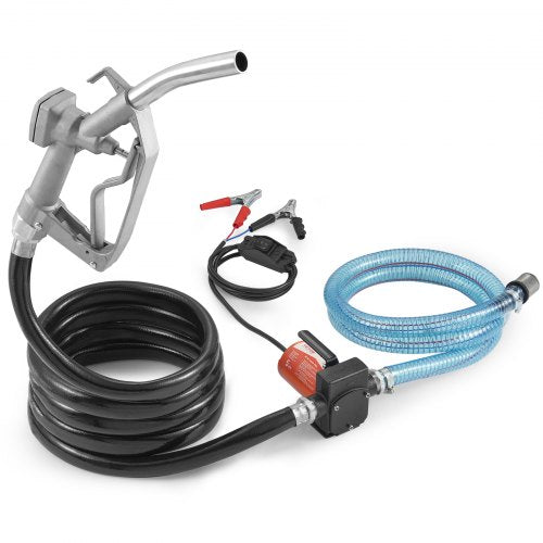 Bränsleöverföringspump, 12V DC 19L/min (5.3 GPM) 75W (1/10 hk), bärbar elektrisk dieselöverföringspump med automatisk avstängning av bränslemunstycke, lång inlopps- och utloppsslang för bensin, diesel, fotogen, metanolblandningar