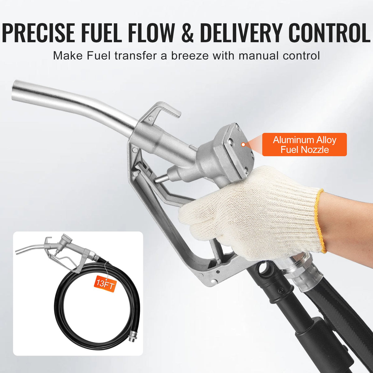 Bränsleöverföringspump, 12V DC 19L/min (5.3 GPM) 75W (1/10 hk), bärbar elektrisk dieselöverföringspump med automatisk avstängning av bränslemunstycke, lång inlopps- och utloppsslang för bensin, diesel, fotogen, metanolblandningar