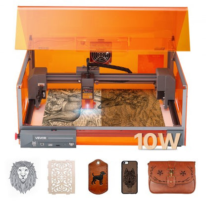 Lasergravör, 10W, lasergraverings- och skärmaskin med hölje, laserskärare och gravör, 300 x 300 mm arbetsyta, 7000 mm/min, för trä, läder, glas, vissa metaller, klass 1