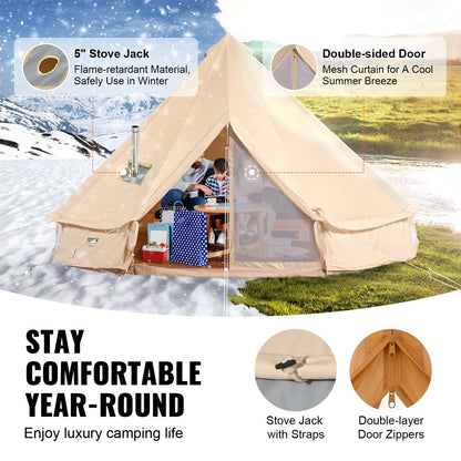 Canvas Bell Tent, 4 Seasons 4 m/13.12 ft Yurt Tent, Canvas Tent for Camping with Stove Jack, Breathable Tent Holds up to 6 People, Family Camping Outdoor Hunting Party