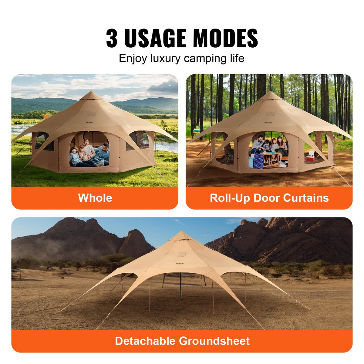 Canvas tält, 4 säsonger 5 m/16,4 ft klocktält, canvas tält för camping med spisuttag, andningsbart jurttält för upp till 8 personer, familjecamping utomhus jaktsällskap