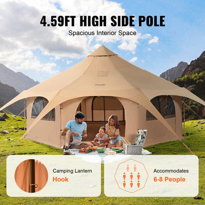 Canvas tält, 4 säsonger 5 m/16,4 ft klocktält, canvas tält för camping med spisuttag, andningsbart jurttält för upp till 8 personer, familjecamping utomhus jaktsällskap