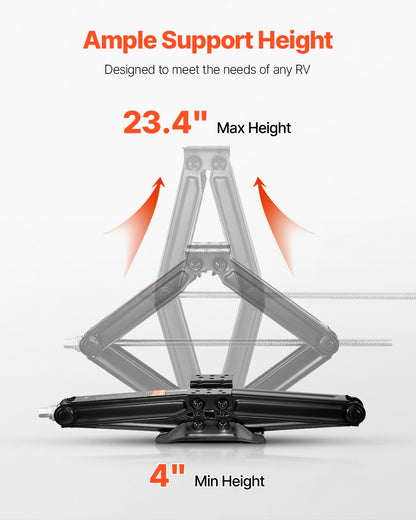 9000 lbs RV Scissor Jacks, 4-23.4 in RV Stabilizer Leveling Scissor Jacks, Set of 4, Heavy Duty Stabilizer Jack with Crank Handle, Socket and Bubble Levels, Not Easily Bent or Deformed