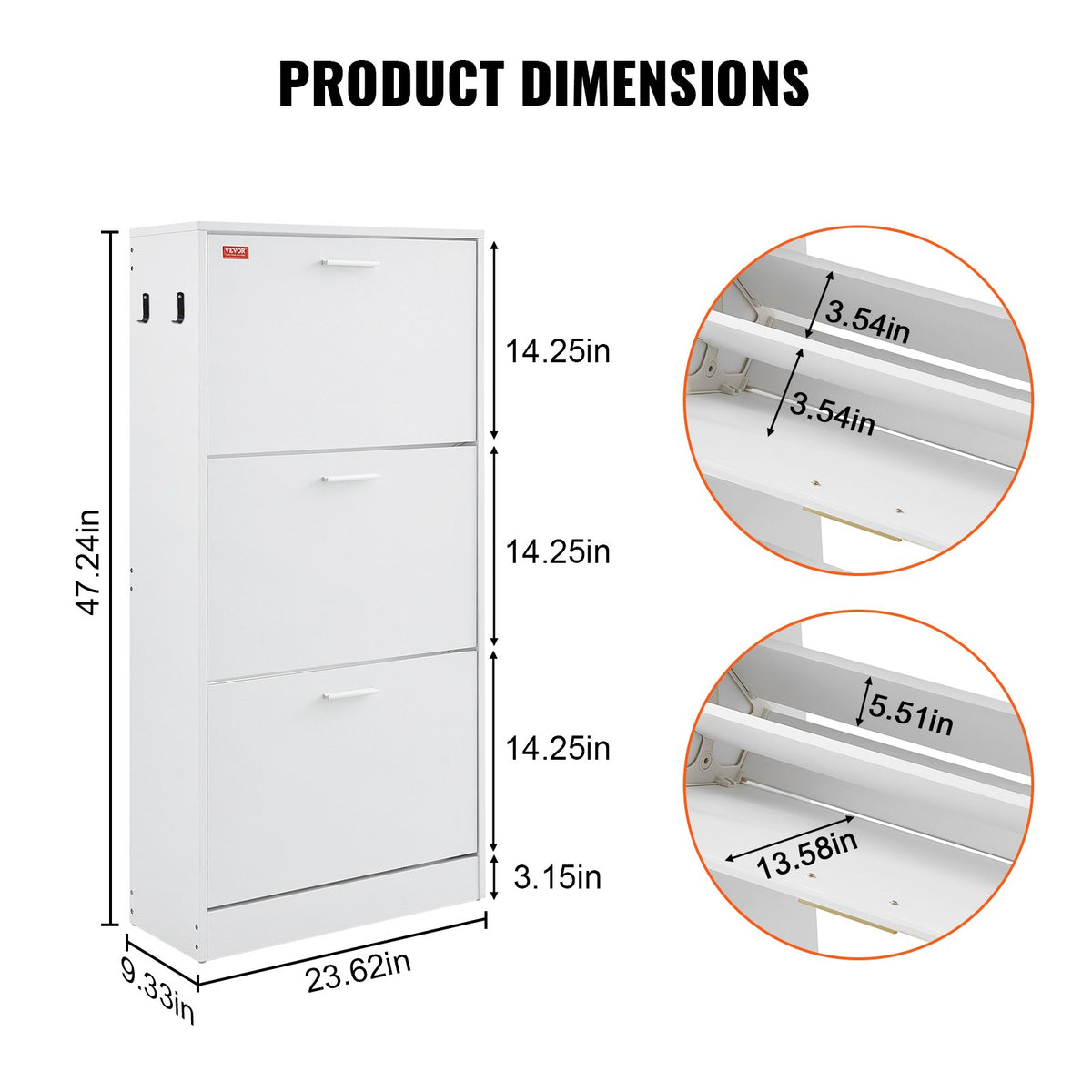 Shoe Cabinet with 3 Flip Drawers, Shoe Storage Cabinet for Entryway, Free Standing Shoe Storage Organizer with Side Hooks for Heels, Boots, Slippers in Hallway, Living Room