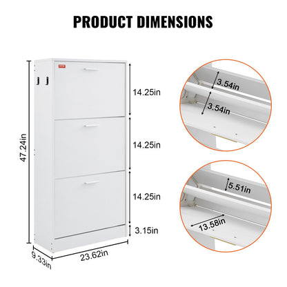 Shoe Cabinet with 3 Flip Drawers, Shoe Storage Cabinet for Entryway, Free Standing Shoe Storage Organizer with Side Hooks for Heels, Boots, Slippers in Hallway, Living Room