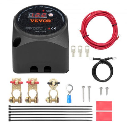 Dubbel batteriisolatorsats, 12V 140Amp, manuellt och automatiskt läge VSR spänningskänsligt relä med LCD-skärm, smart batteriisolator för ATV UTV RV Camper Terrängfordon Husvagn Lastbil Båt Yacht
