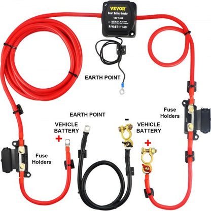 Split Charge Relay Kit, 5mtr 12V, Automatic Dual Battery Isolator Kit with 140AMP Voltage Sense Relay VSR, Compatible with RV Marine Car Vehicle Truck Caravan Camper Yacht ATV UTV Boats Workshop