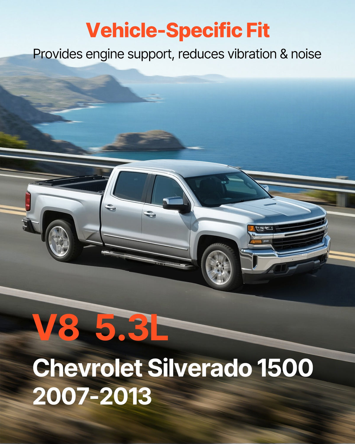 Motormonteringssats, 2-pack, kompatibel med 2007–2013 Chevrolet Silverado 1500 5.3L V8, ersätter OE# A5365, A5365, säkert stöd, vänster och höger framfästen