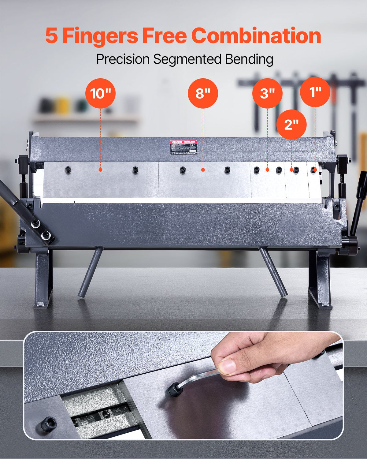 Låd- och panbroms, 610 mm/24 tum plåtbockningsbroms, 16-gauge kolstålskapacitet, 0-135 graders justerbar, metallbockningsmaskin med 5 fingrar, kraftig aluminiumvikmaskin för exakt bockning