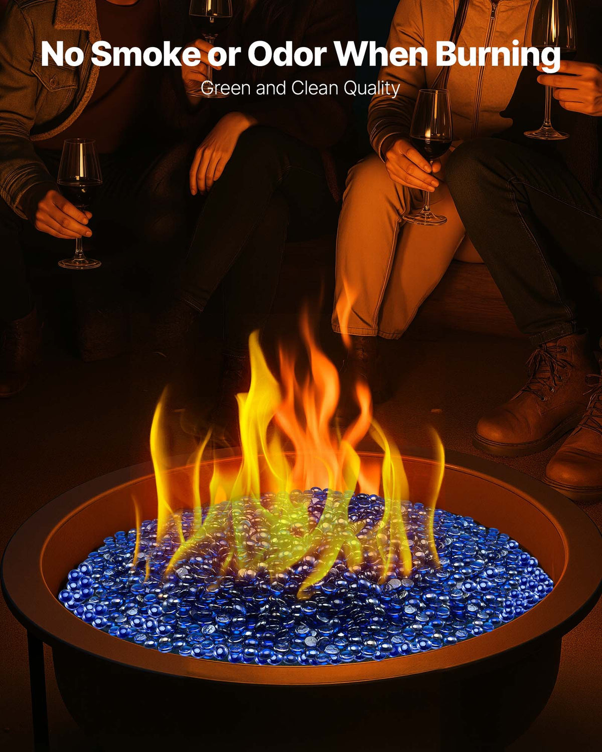 Fire Glass, 10LBS/4.5KG High-Temperature Resistant Fireplace Rocks, 3/4-Inch / 19.05 mm Reflective & Smokeless Firepit Glass Beads, High Luster Stone Landscaping for Fire Pit Table, Cobalt Blue