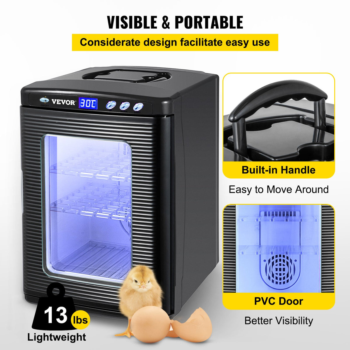 Svart reptilinkubator 25L vetenskaplig labinkubator digital inkubator kylning och uppvärmning 5-42°C reptilägginkubator 12V/110V fungerar för små reptiler