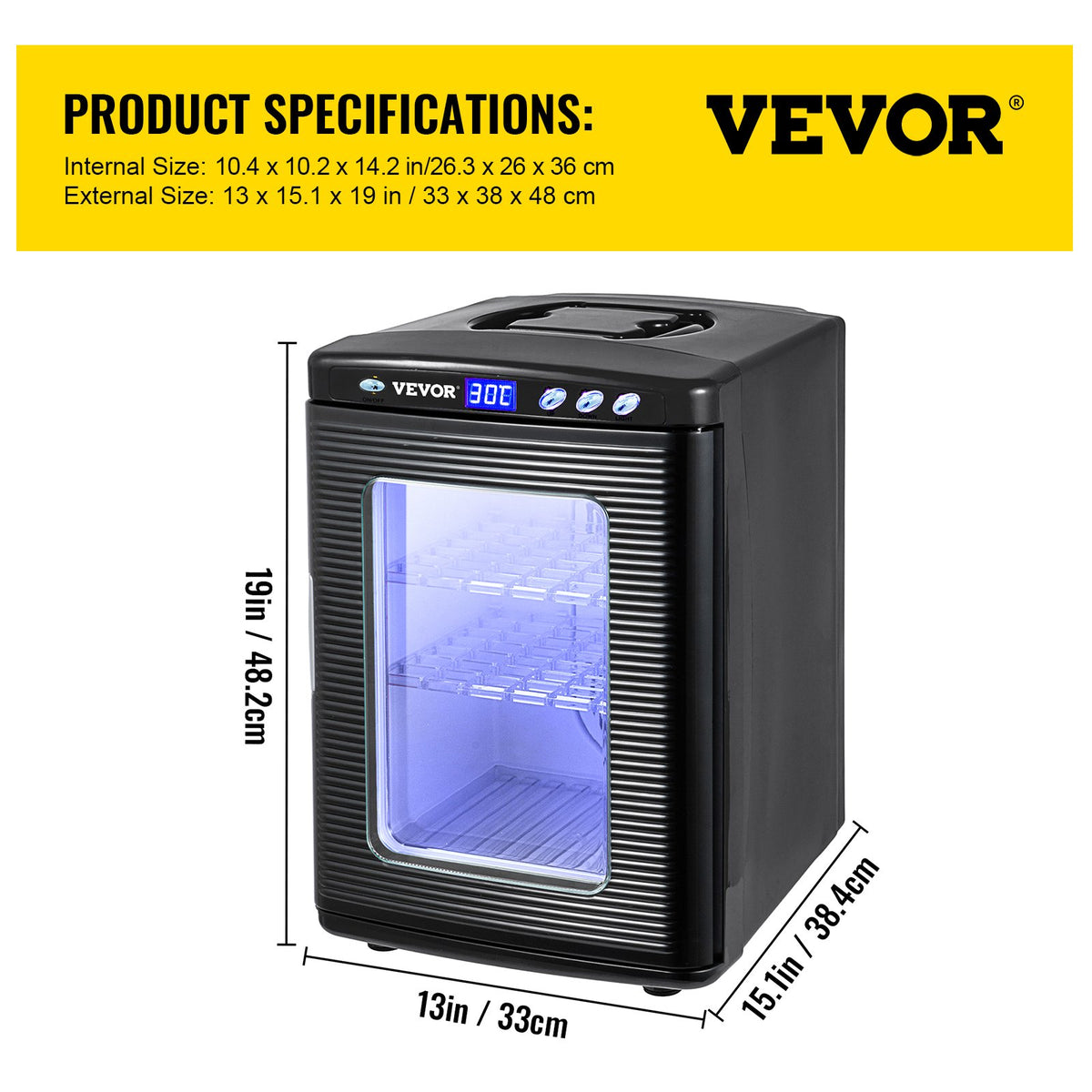 Svart reptilinkubator 25L vetenskaplig labinkubator digital inkubator kylning och uppvärmning 5-42°C reptilägginkubator 12V/110V fungerar för små reptiler