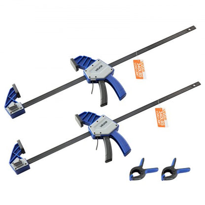 Stångklämmor för träbearbetning, 2-pack 60,96 cm enhandsklämma/spridare, snabbgreppande F-klämma med 154 kg belastningsgräns, premiumplast och kolstål, för träbearbetning metallbearbetning, blå + svart