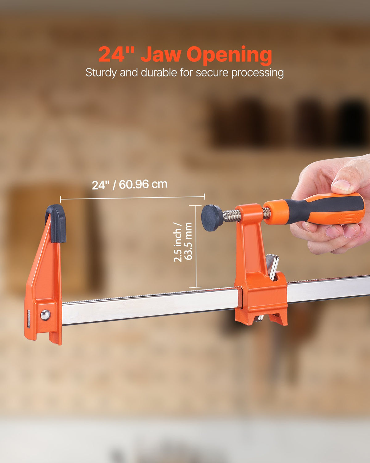 Träklämmor för träbearbetning, 2-pack 61 cm öppning, Låsbar F-klämma med 272 kg lastgräns, 63,5 mm djup, Gjutjärn och kolstål, Lättanvända, Träklämmor för träbearbetning och metallbearbetning