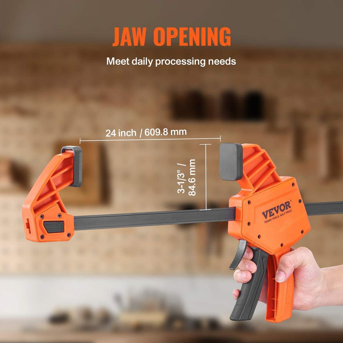 Bar Clamps for Woodworking, 2-Pack 24" One-Handed Clamp/Spreader, Quick-Change F Clamp with 300 lbs Load Limit, High-strength Plastic and Carbon Steel, Wood Clamps for Woodworking Metal Working