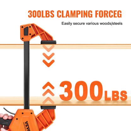 Bar Clamps for Woodworking, 2-Pack 24" One-Handed Clamp/Spreader, Quick-Change F Clamp with 300 lbs Load Limit, High-strength Plastic and Carbon Steel, Wood Clamps for Woodworking Metal Working